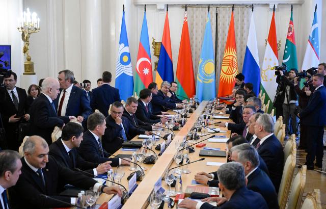 Russian Foreign Minister Sergei Lavrov and foreign ministers of the Commonwealth of Independent States (CIS) hold a meeting in Moscow on April 17, 2026. (Photo by Alexander NEMENOV / POOL / AFP)