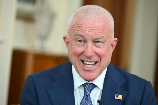 US Ambassador to Belgium Bill White answers questions in an interview in Brussels on April 17, 2026. (Photo by Nicolas TUCAT / AFP)