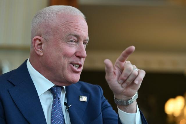 US Ambassador to Belgium Bill White answers questions in an interview in Brussels on April 17, 2026. (Photo by Nicolas TUCAT / AFP)