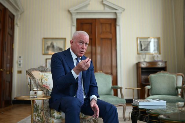 US Ambassador to Belgium Bill White answers questions in an interview in Brussels on April 17, 2026. (Photo by Nicolas TUCAT / AFP)