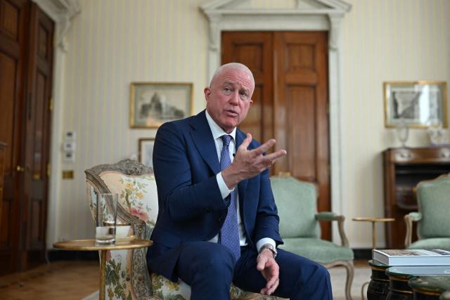 US Ambassador to Belgium Bill White answers questions in an interview in Brussels on April 17, 2026. (Photo by Nicolas TUCAT / AFP)