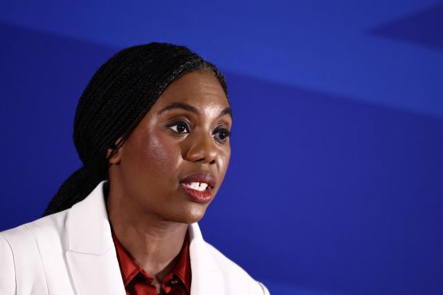 Britain's main opposition Conservative Party leader Kemi Badenoch speaks at a press conference in central London on April 17, 2026. (Photo by Henry NICHOLLS / AFP)