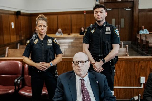 Former Hollywood film producer Harvey Weinstein appears in Manhattan Supreme Court during his retrial in New York City on April 17, 2026. The retrial of Weinstein on a rape charge on which a jury was previously deadlocked began on April 14, although he will remain imprisoned for other offenses regardless of the verdict. Weinstein is accused of the third-degree rape of Jessica Mann, who starred in the 2015 romantic commedy "This Isn't Funny." (Photo by Eduardo Munoz Alvarez / POOL / AFP)