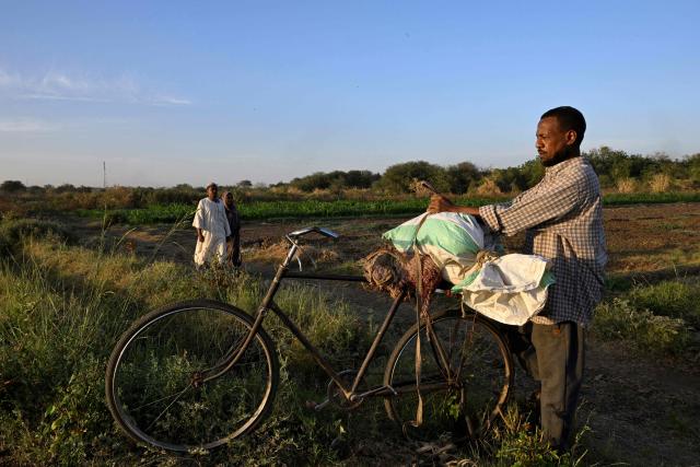 A Sudanese farmer collects some crops from his land on Tuti Island where the White Nile and Blue Nile merge to form the River Nile, off Khartoum on April 17, 2026. Of the nearly four million people -- around half Khartoum's pre-war population -- who fled during the conflict, more than 1.8 million have returned over the past year. Yet fewer than 80,000 people have come back to central Khartoum, according to the United Nations. (Photo by Khaled DESOUKI / AFP)