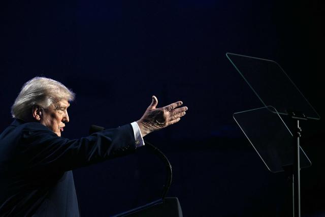 US President Donald Trump addresses a Turning Point USA event entitled "Build the Red Wall" at Dream City Church in Phoenix, Arizona, on April 17, 2026. (Photo by Jim WATSON / AFP)