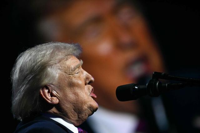 US President Donald Trump addresses a Turning Point USA event entitled "Build the Red Wall" at Dream City Church in Phoenix, Arizona, on April 17, 2026. (Photo by Jim WATSON / AFP)