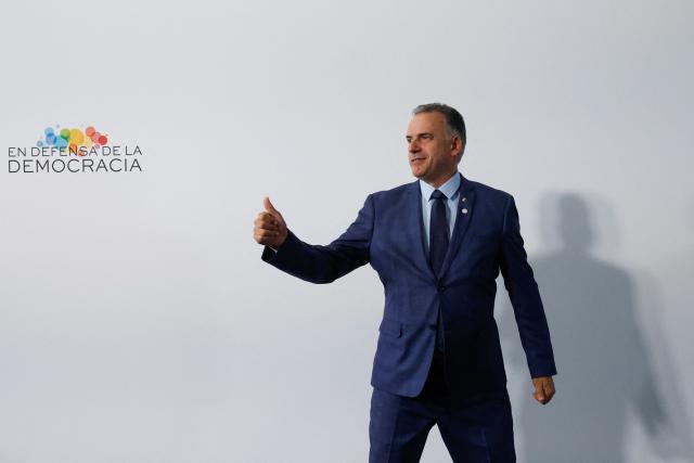 Uruguay's President Yamandu Orsi arrives to attend the "Meeting in Defence of Democracy", a meeting of leftist leaders seeking to rally against the threat to democracy from the far right in Barcelona on April 18, 2026. The gathering comes as democratic institutions and values have faced growing threats around the globe from advancing authoritarian and far-right forces in the age of US President Donald Trump.
Many of the participants will take part in the first edition of the so-called "Global Progressive Mobilisation" which will be held in the same venue. (Photo by Oscar DEL POZO / AFP)