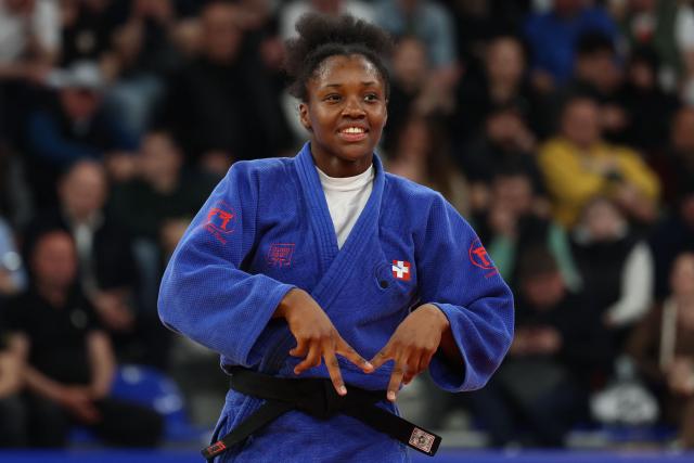 Switzerland's April Lynn Fohouo wins against Croatia's Lara Cvjetko in the women's under 70 kg category bronze medal bout at the Judo European Senior Championships 2026 in Tbilisi on April 18, 2026. (Photo by Giorgi ARJEVANIDZE / AFP)