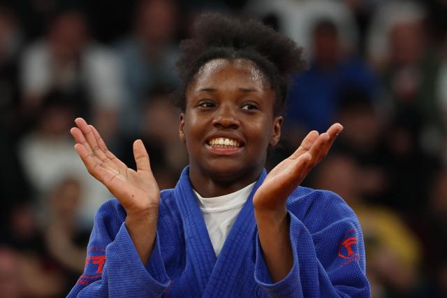 Switzerland's April Lynn Fohouo wins against Croatia's Lara Cvjetko in the women's under 70 kg category bronze medal bout at the Judo European Senior Championships 2026 in Tbilisi on April 18, 2026. (Photo by Giorgi ARJEVANIDZE / AFP)