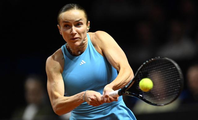 Ukraine’s Elina Svitolina returns the ball to Czech Republic’s Karolina Muchova (not in picture) during their semifinal match at the Women's Tennis Grand Prix WTA tournament in Stuttgart, southwestern Germany, on April 18, 2026. (Photo by THOMAS KIENZLE / AFP)