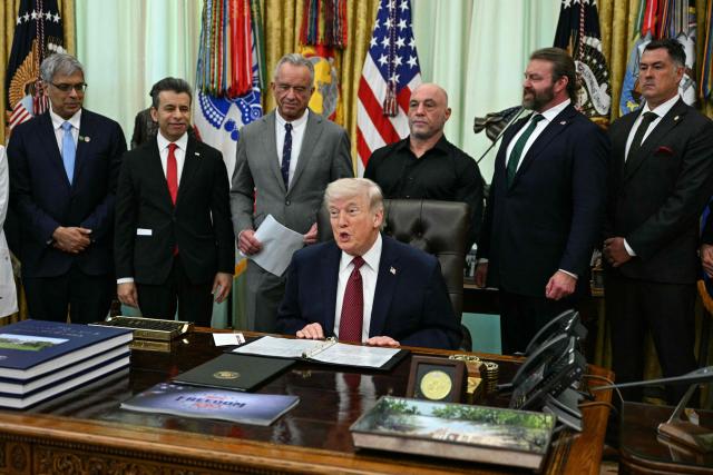 US President Donald Trump speaks before signing an executive order in the Oval Office of the White House in Washington, DC on April 18, 2026. The executive order aims to further US federal medical research and clinical trials into certain psychedelic drugs. (Photo by Jim WATSON / AFP)