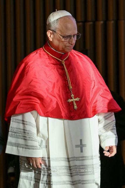 Pope Leo XIV attends a meeting with the authorities, civil society and the diplomatic corps at the Protocollar Pavillion of the Presidency in Luanda on the sixth day of an 11-day apostolic journey to Africa, on April 18, 2026. (Photo by Alberto PIZZOLI / AFP)