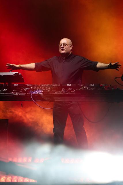 Portuguese priest and DJ Padre Guilherme performs during a free electronic music event in Plaza de Mayo, Buenos Aires on April 18, 2026, held in tribute to Pope Francis on the first anniversary of his death. (Photo by Tomas CUESTA / AFP)
