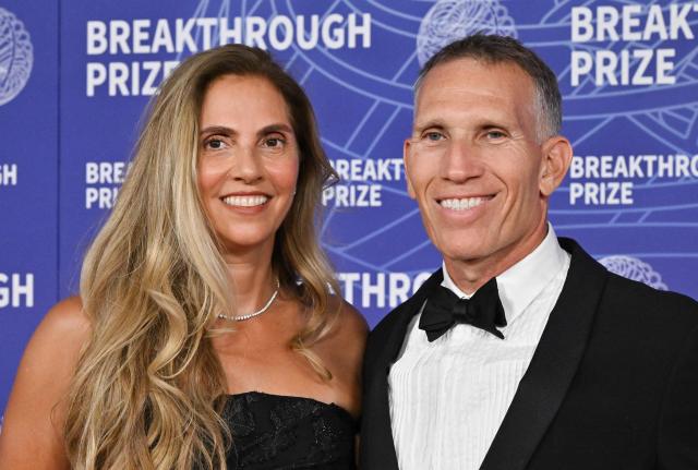 Israeli-US businessman Ynon Kreiz, CEO of Mattel, and his partner Israeli sailor Anat Fabrikant attend the 12th Breakthrough Prize Ceremony at Barker Hangar in Santa Monica, California on April 18, 2026. (Photo by Lisa O'CONNOR / AFP)