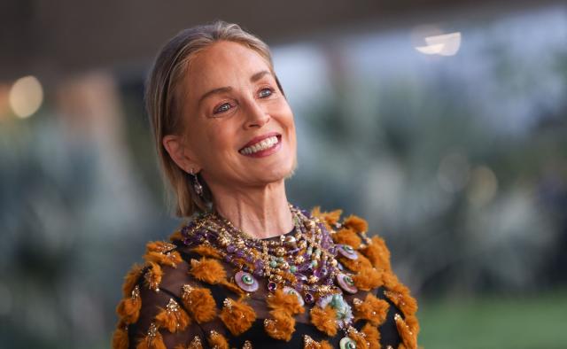 US actress Sharon Stone attends the 2026 AFI Life Achievement Award at the Dolby Theatre in Hollywood, California on April 18, 2026. US actor Eddie Murphy is the recipient of the 2026 AFI Life Achievement Award. (Photo by Etienne LAURENT / AFP)