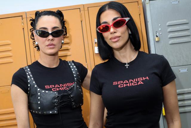 Pitty Bernad (L) and Belah, of the Spanish DJ duo Mestiza, pose during a photo session during the 2026 Coachella Valley Music and Arts Festival at Empire Polo Club on April 11, 2026 in Indio, California. In an edition headlined by Sabrina Carpenter, Justin Bieber, and Karol G, the California festival, which wraps up its second weekend on April 19, dedicated nearly half of its lineup to electronic music. A highlight of this years Coachella was the duo Mestiza, formed by Spaniards Belah and Pitty, who incorporated their flamenco influence, which includes dancers on stage. (Photo by VALERIE MACON / AFP)