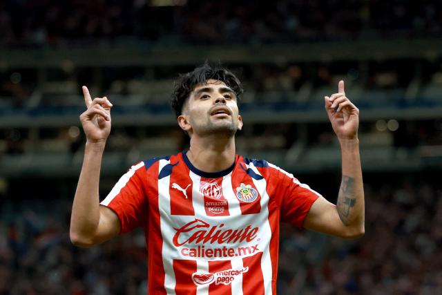 Guadalajara's forward #17 Ricardo Marin celebrates scoring his team's second goal during the Liga MX Clausura football match between Guadalajara and Puebla at Akron stadium in Zapopan, Jalisco state, Mexico on April 18, 2026. (Photo by ULISES RUIZ / AFP)