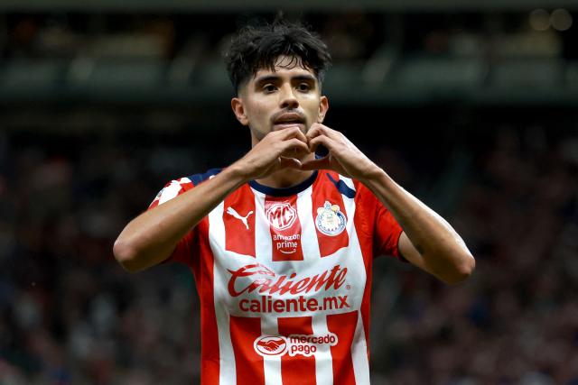 Guadalajara's forward #17 Ricardo Marin celebrates scoring his team's second goal during the Liga MX Clausura football match between Guadalajara and Puebla at Akron stadium in Zapopan, Jalisco state, Mexico on April 18, 2026. (Photo by ULISES RUIZ / AFP)