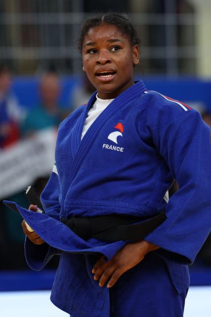 France's Kaila Issoufi wins against Germany's Julie Hoelterhoff in the women's under 78 kg category bronze medal bout at the Judo European Senior Championships 2026 in Tbilisi on April 19, 2026. (Photo by Giorgi ARJEVANIDZE / AFP)