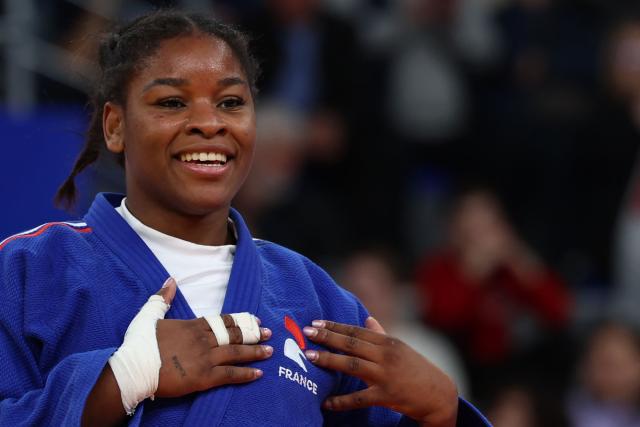 France's Kaila Issoufi wins against Germany's Julie Hoelterhoff in the women's under 78 kg category bronze medal bout at the Judo European Senior Championships 2026 in Tbilisi on April 19, 2026. (Photo by Giorgi ARJEVANIDZE / AFP)