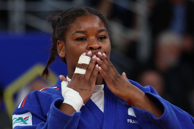 France's Kaila Issoufi wins against Germany's Julie Hoelterhoff in the women's under 78 kg category bronze medal bout at the Judo European Senior Championships 2026 in Tbilisi on April 19, 2026. (Photo by Giorgi ARJEVANIDZE / AFP)