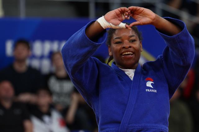 France's Kaila Issoufi wins against Germany's Julie Hoelterhoff in the women's under 78 kg category bronze medal bout at the Judo European Senior Championships 2026 in Tbilisi on April 19, 2026. (Photo by Giorgi ARJEVANIDZE / AFP)