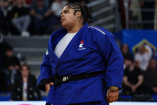 France's Lea Fontaine reacts after losing to Israel's Raz Hershko in the women's over 78 kg category gold medal bout at the Judo European Senior Championships 2026 in Tbilisi on April 19, 2026. (Photo by Giorgi ARJEVANIDZE / AFP)