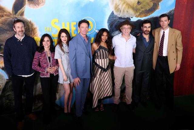 Cast members attend the premiere of "The Sheep Detectives" in New York on April 19, 2026. (Photo by CHARLY TRIBALLEAU / AFP)