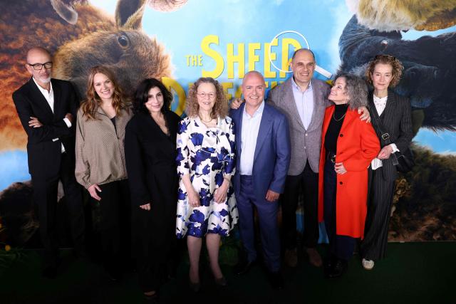 Writers and executives attend the premiere of "The Sheep Detectives" in New York on April 19, 2026. (Photo by CHARLY TRIBALLEAU / AFP)