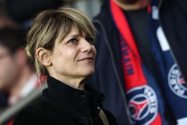 French actress Marina Fois reacts upon arrival to attend the French L1 football match between Paris Saint-Germain (PSG) and Olympique Lyonnais (OL) at the Parc des Princes stadium in Paris on April 19, 2026. (Photo by FRANCK FIFE / AFP)
