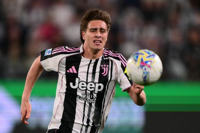 Juventus' Turkish forward #10 Kenan Yildiz runs for the ball during the Italian Serie A football match between Juventus and Bologna at the Allianz stadium in Turin, on April 19, 2026. (Photo by Marco BERTORELLO / AFP)
