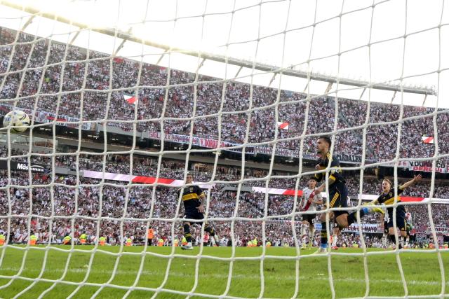 Boca Juniors' midfielder #05 Leandro Paredes celebrates scoring the opening goal during the Argentine Professional Football League 2026 Apertura Tournament match between River Plate and Boca Juniors at MAS Monumental stadium in Buenos Aires on April 19, 2026. (Photo by JUAN MABROMATA / AFP)