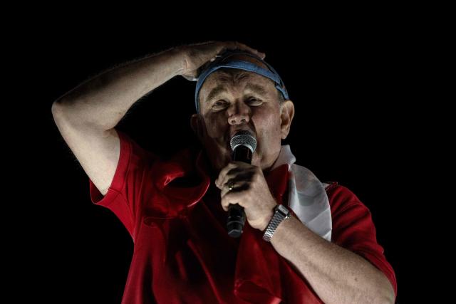 Peru's presidential candidate Rafael Lopez Aliaga speaks to supporters during a protest over alleged fraud following the results of the presidential election in Lima on April 19, 2026. (Photo by ERNESTO BENAVIDES / AFP)