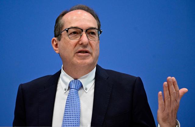 German Interior Minister Alexander Dobrindt speaks during a press conference to present the Federal Criminal Police Office's police crime statistics report, on April 20, 2026 in Berlin. (Photo by Tobias SCHWARZ / AFP)