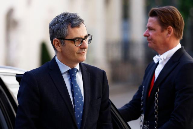Spain's Minister of the Presidency, Justice and Relations with Parliament Felix Bolanos Garcia (L) arrives for the 6th Ministerial Meeting of the European Coalition against Organized Crime at the Hotel de Beauveau, the French Interior Ministry, in Paris on April 20, 2026. (Photo by Kenzo TRIBOUILLARD / AFP)