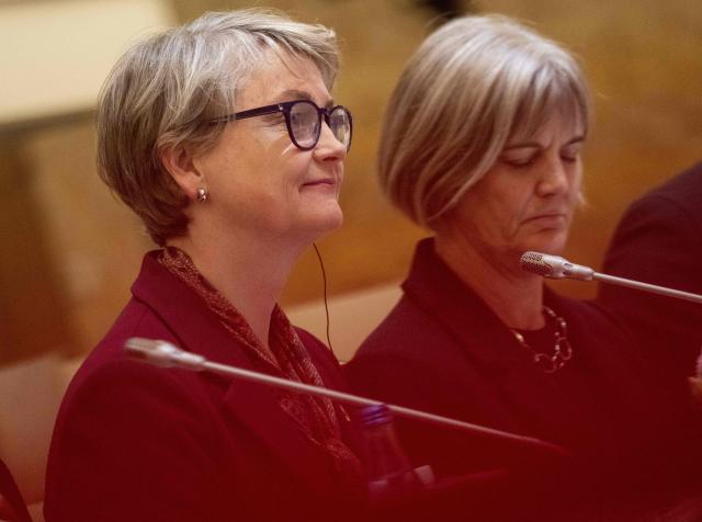 Britain's Foreign Secretary Yvette Cooper (L) attends a meeting with Japan's Foreign Minister Toshimitsu Motegi (not pictured) at the Iikura Guest House in Tokyo on April 20, 2026. (Photo by ANDREW CABALLERO-REYNOLDS / AFP)