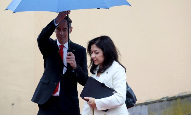 German Economy and Energy Minister Katherina Reiche arrives to attend the German-Brazilian Economic Meeting in Hanover, northern Germany on April 20, 2026, that is taking place on the sidelines of the Hannover Messe industrial trade fair. Brazil is the 2026 partner country of the fair, that will be running until April 24, 2026. (Photo by Odd ANDERSEN / AFP)