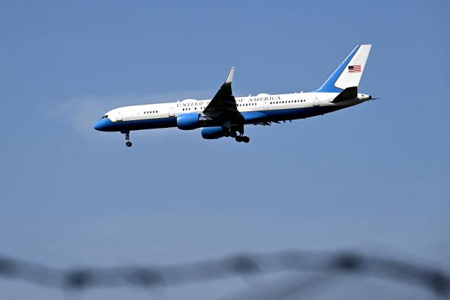 A US Air Force Boeing C-32A aircraft prepares to land at Pakistan's Nur Khan military airbase in Rawalpindi on April 20, 2026. Iran insisted it has no plan to attend a new round of negotiations with the United States on April 20, as uncertainty grows over a push to stop the Middle East war from resuming. (Photo by Farooq NAEEM / AFP)