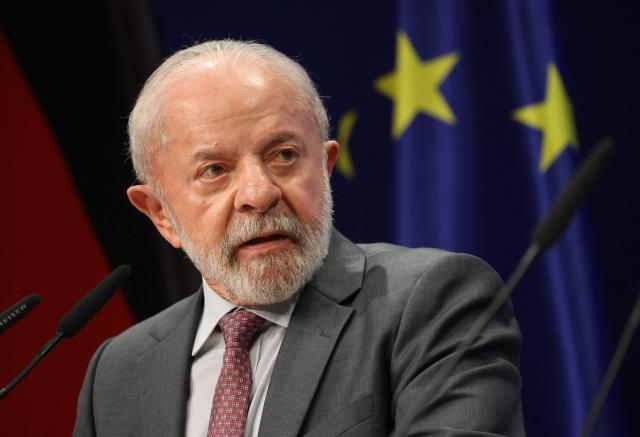 Brazilian President Luiz Inacio Lula da Silva speaks during a joint press conference with the German Chancellor (unseen) after the German-Brazilian governmental consultations meeting in Hanover, northern Germany on April 20, 2026, that is taking place on the sidelines of the Hannover Messe industrial trade fair. Brazil is the 2026 partner country of the fair, that will be running until April 24, 2026. (Photo by Odd ANDERSEN / AFP)