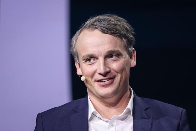SAP CEO Christian Klein speaks at the Hannover industrial trade fair for mechanical and electrical engineering and digital industries, in Hannover, northern Germany on April 20, 2026. The fair will be running until April 24, 2026. (Photo by RONNY HARTMANN / AFP)