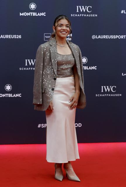 Italian tennis player Jasmine Paolini poses on the Red Carpet ahead of the 27th Laureus World Sports Awards gala in Madrid on April 20, 2026. (Photo by Oscar DEL POZO / AFP)