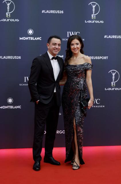 Former Spanish professional football player and former coach of FC Barcelona Xavier Hernandez (L) poses on the Red Carpet ahead of the 27th Laureus World Sports Awards gala in Madrid on April 20, 2026. (Photo by Oscar DEL POZO / AFP)