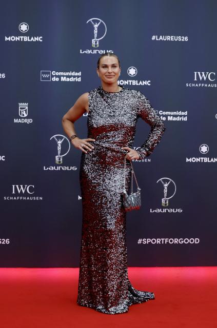 Belarus' tennis player Aryna Sabalenka poses on the Red Carpet ahead of the 27th Laureus World Sports Awards gala in Madrid on April 20, 2026. (Photo by Oscar DEL POZO / AFP)