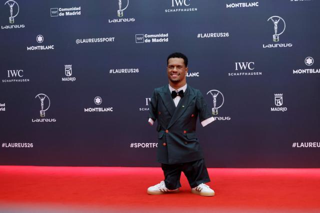 Brazil's paralympics swimmer Gabriel dos Santos poses on the Red Carpet ahead of the 27th Laureus World Sports Awards gala in Madrid on April 20, 2026. (Photo by Oscar DEL POZO / AFP)