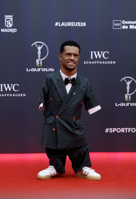 Brazil's paralympics swimmer Gabriel dos Santos poses on the Red Carpet ahead of the 27th Laureus World Sports Awards gala in Madrid on April 20, 2026. (Photo by Oscar DEL POZO / AFP)