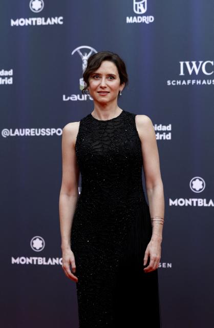 Madrid's regional president Isabel Ayuso poses on the Red Carpet ahead of the 27th Laureus World Sports Awards gala in Madrid on April 20, 2026. (Photo by Oscar DEL POZO / AFP)