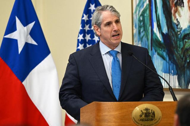 US Under Secretary of State for Arms Control and International Security Thomas DiNanno speaks during the signing of agreements between Chile and the United States on mining and security in Santiago on April 20, 2026. (Photo by RODRIGO ARANGUA / AFP)