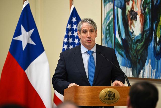 US Under Secretary of State for Arms Control and International Security Thomas DiNanno speaks during the signing of agreements between Chile and the United States on mining and security in Santiago on April 20, 2026. (Photo by RODRIGO ARANGUA / AFP)