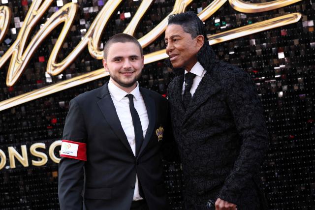 US singer-songwriter Jermaine Jackson and Michael Jackson's son Prince Jackson (L) attend the Los Angeles premiere of Lionsgate's "Michael" at the Dolby Theatre in Hollywood, California on April 20, 2026. (Photo by VALERIE MACON / AFP)