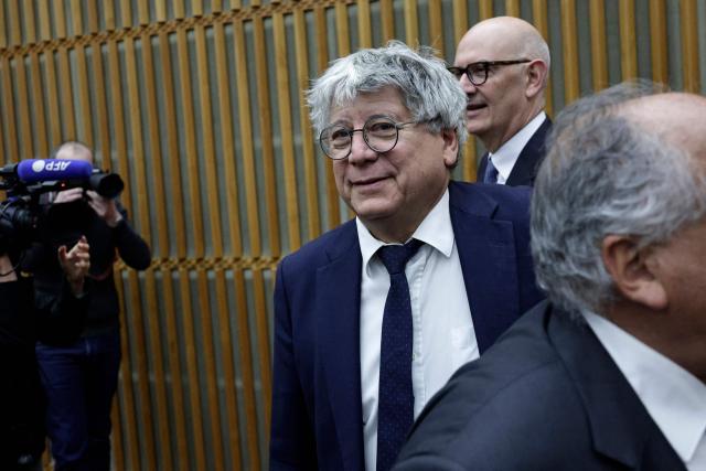 La France Insoumise - Nouveau Front Populaire's MP and Chair of the Finance Committee of the National Assembly Eric Coquerel (C) arrives at the public finances alert committee at the Ministry of Economics and Finance in Paris on April 21, 2026. (Photo by STEPHANE DE SAKUTIN / AFP)